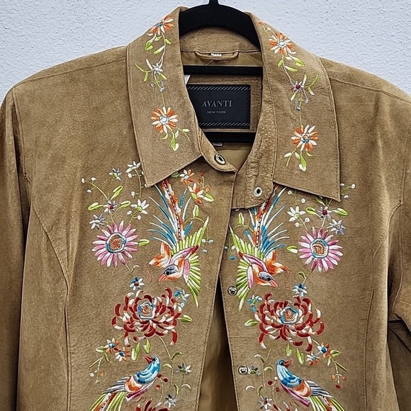 Avanti New York Suede Leather Jacket, Stitch Design, Beige, Large - Picture 4 of 11